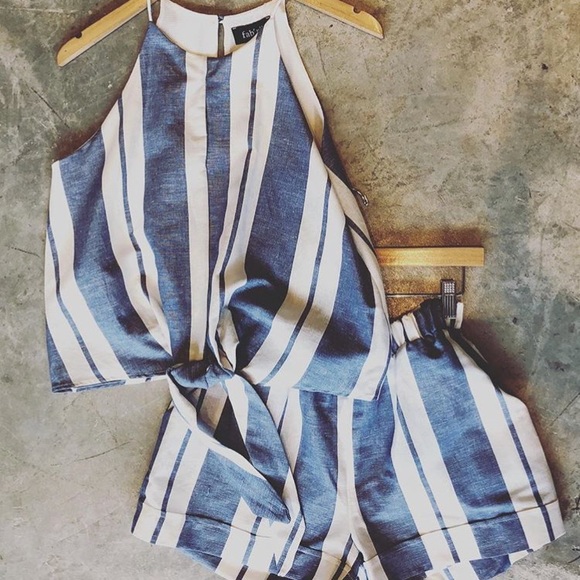 Blue and white striped two piece set - Picture 3 of 3